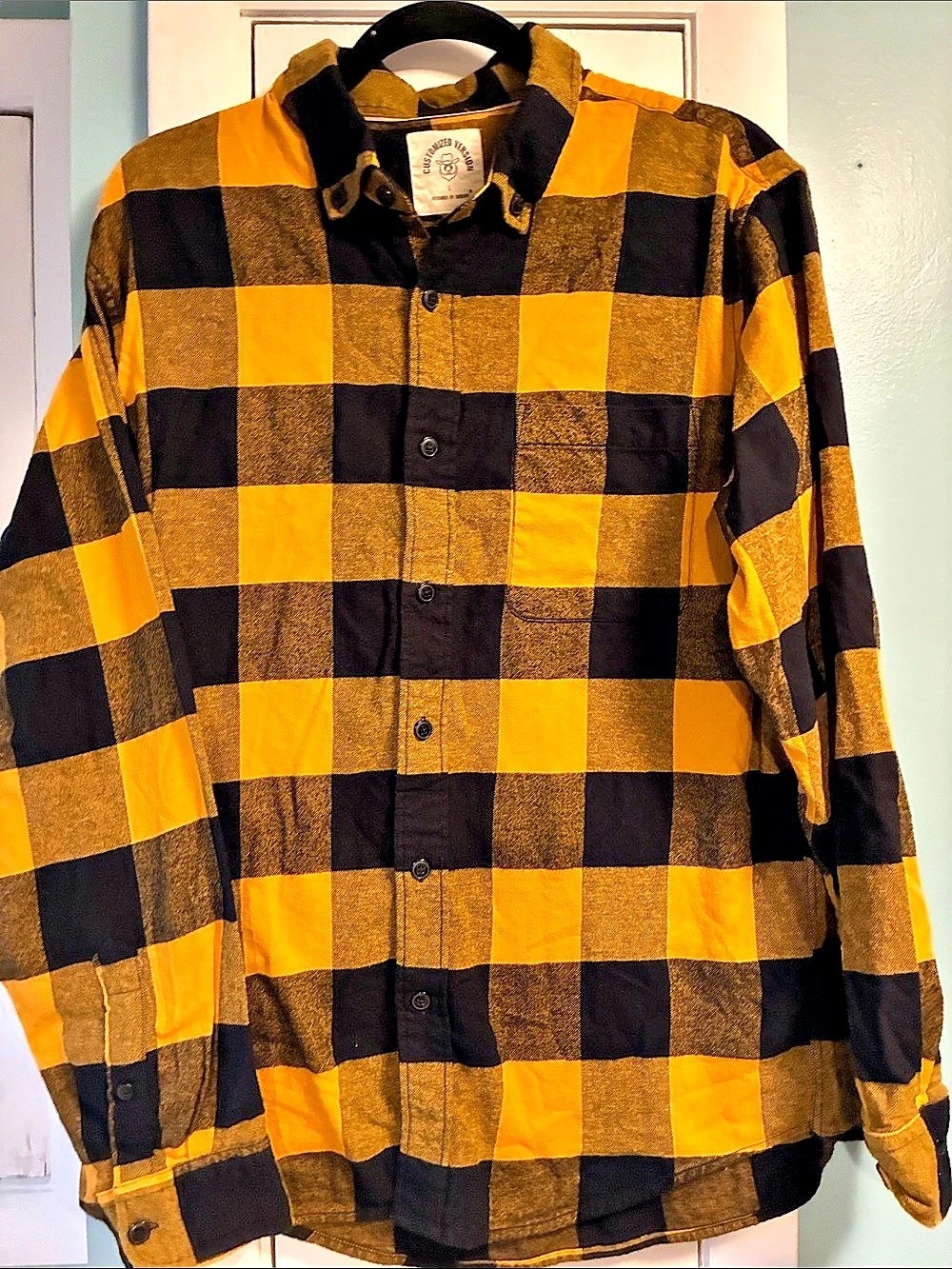Customized Version Checkered Cotton Shirt in Yellow & Black Size Large